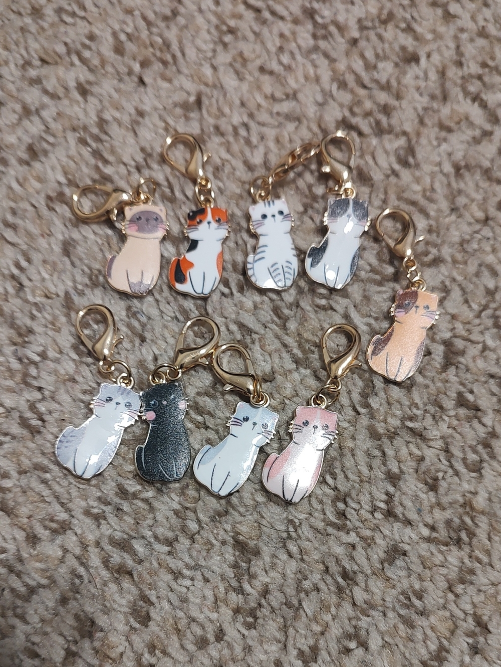Gold-Trim Cat Charm Keychain - Multi Color Cute Cat Charms